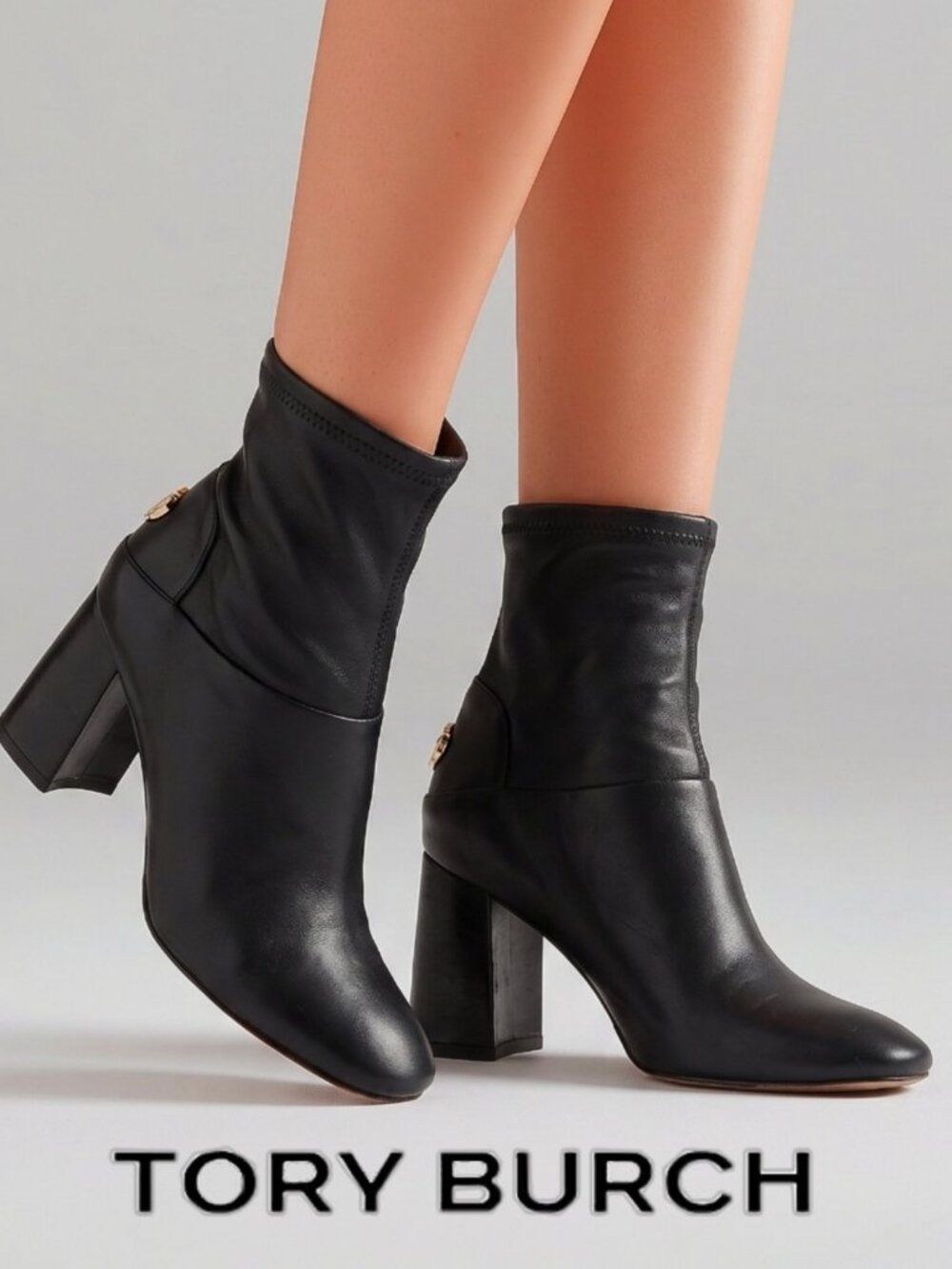Tory Burch Black Leather Ankle Boots 6 Block Heel
